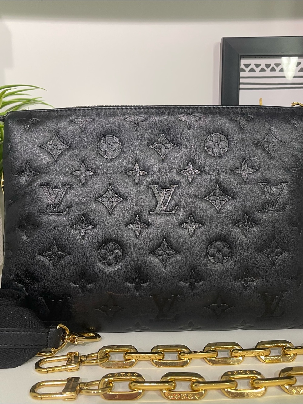 Louis Vuitton Black Embossed Monogram Coussin PM